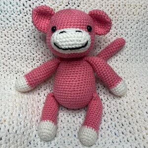 Pink Monkey Handmade Crochet Roughly 11 in